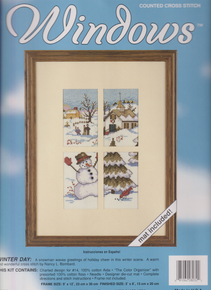 Winter Day - is a Window Series.  It is a Cross stitch kit that includes 14 ct Aida, floss, needle, and a mat.  No frame.