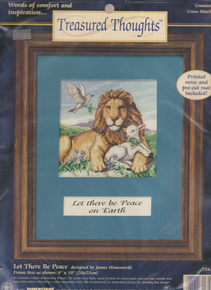 Let There Be Peace - Designed by James Himsworth - is a Cross Stitch Kit that includes that mat but no frame. It is a Lion and a Lamb peacefully laying down next to each other.
