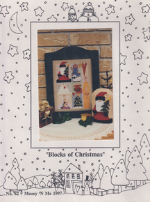 "Blocks of Christmas" - Cross stitch chart by Mosey n Me.  It has Santa, Christmas Tree,  Snowman, and an Angel.